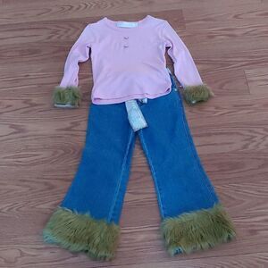 Greggy Girl  2 pc jean set with faux fur trim jeans and top Sz 4